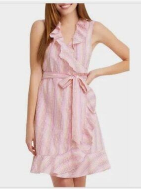 NWT DRAPER JAMES Pink Stripe Seersucker Wrap Dress Size 12 - Retails $135.00